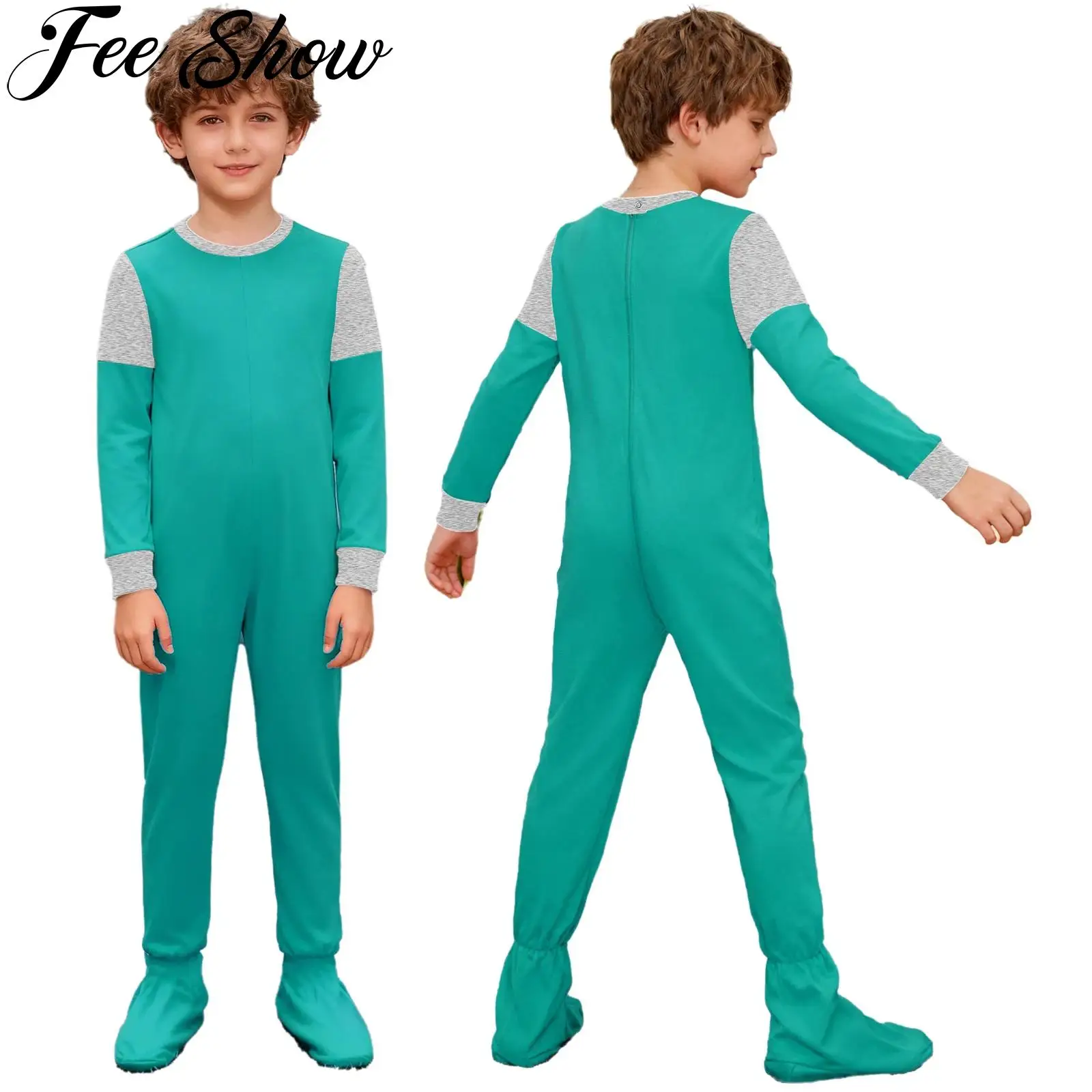 

Children Special Needs Adaptive Clothing Round Neck Long Sleeve Anti-Strip Back Zipper Footed Jumpsuit Boy Girl Romper Sleepwear