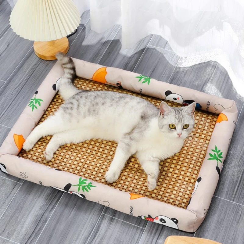 

Pet Beds Sleeping Mat Dog Beds Rattan Woven Cat Sofa Bed Pets Cooling Mat For Cats Small Medium Dogs Beds Kitten Puppy Cushion