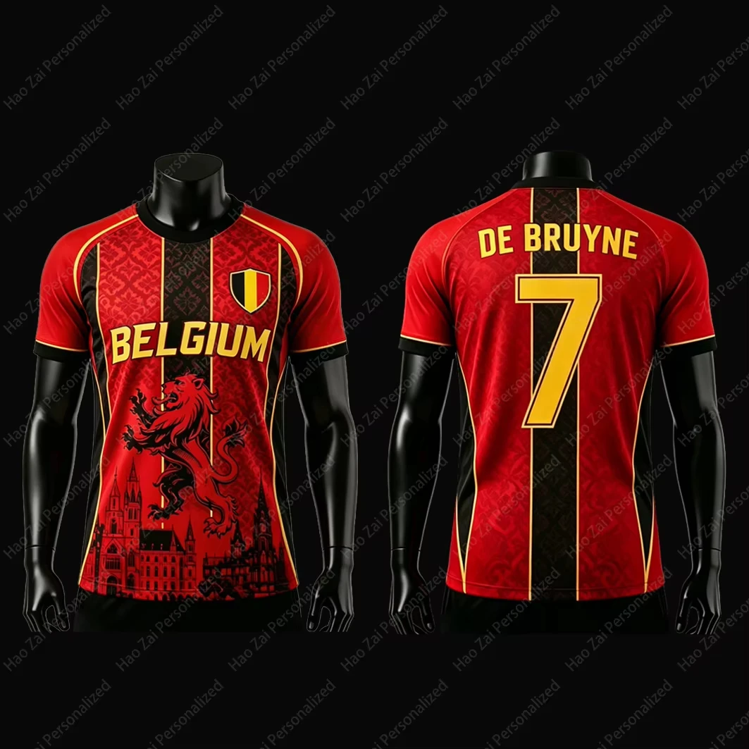 Belgische Fußball-Nationalmannschaft 2026 Fan-Trikot Kinder-T-Shirt Schnelltrocknend Atmungsaktiv Unisex-Trikot – Detail 2