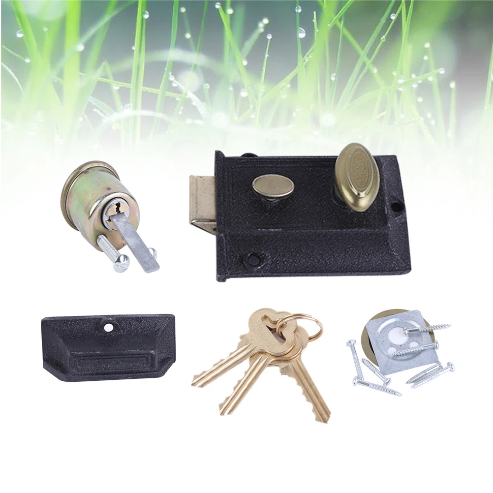 

Outer Door Lock Cast Iron Vintage Durable Anti-Theft Lock Surface Mounted Easy Install Suitable for Wooden Glass Metal Fireproof
