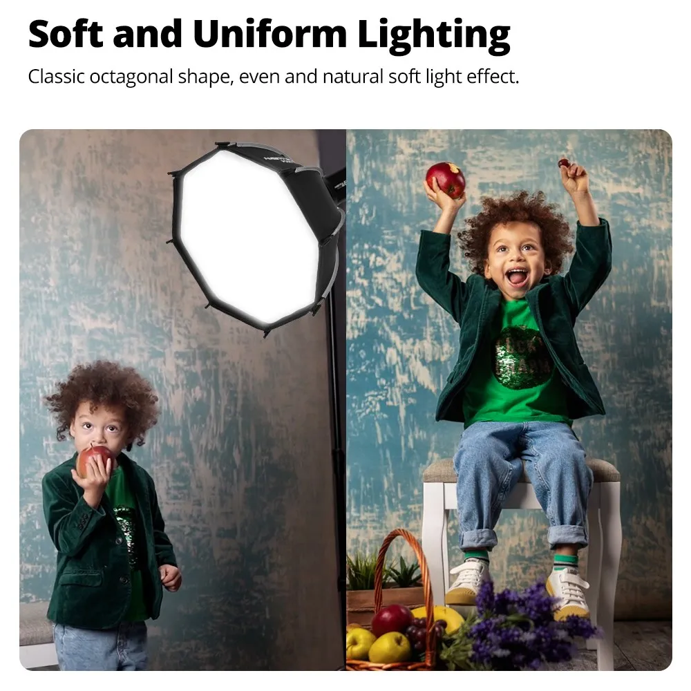 AMBITFUL PS45 SE 45 cm mini Softbox ottagonale con montaggio Bowens a sgancio rapido + SoftBox esterno con griglia a nido d'ape per flash LED SL60II