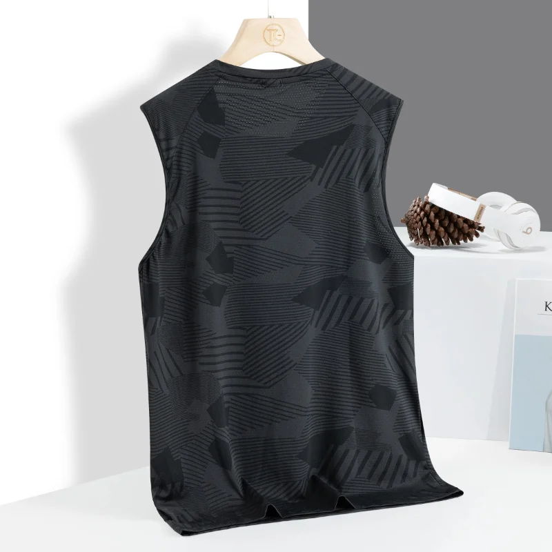 Ice Vest Men's Sleeveless Camisole Short Sleeved T-shirt Technology Fabric Quick Drying Ice Feeling Thin Sports Top