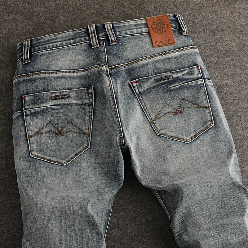 Streetwear Fashion Men Jeans High Quality Retro Washed Stretch Slim Fit Ripped Jeans Men Embroidery Designer Vintage Denim Pants