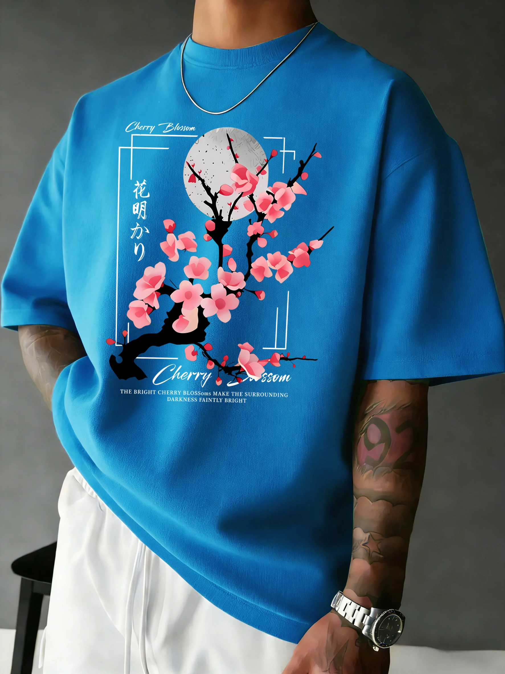 Japanischer Pflaumenblüten-Druck, atmungsaktive T-Shirts für Herren, Baumwolle, Vintage, kurzärmelig, Sommer, Street-Top, modisch, lässig, Streetwear
