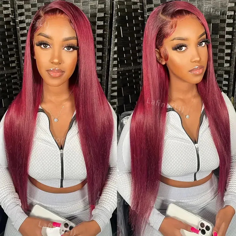 

13x6 Lace Frontal Wig 30 34 Inch 99j Burgundy Red Color 200 Density 13x4 Lace Front Wigs Straight Human Hair For Women