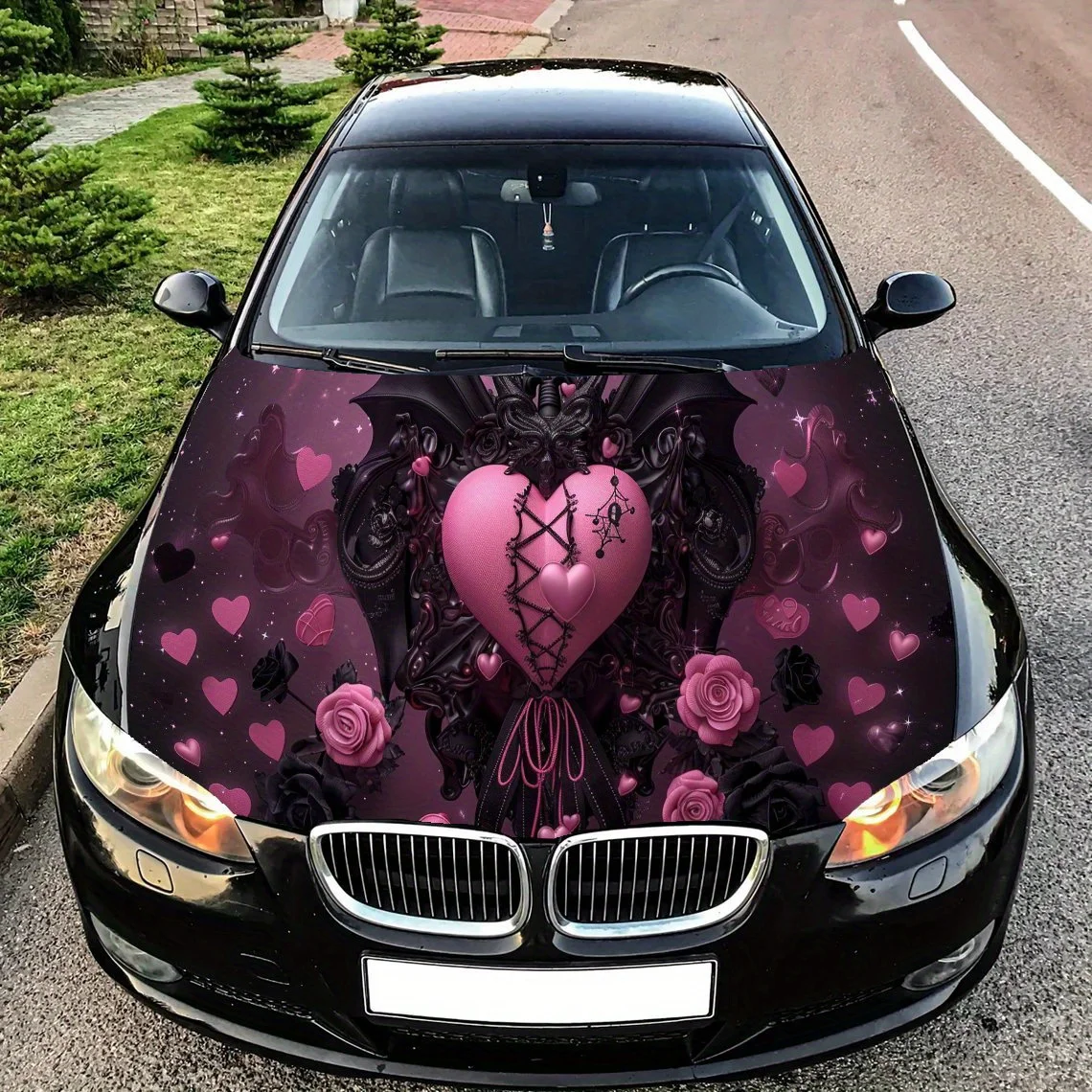 

Готическое розовое сердце, обертка на капот автомобиля, цветная виниловая наклейка, графический капот грузовика, автоаксессуары, украшение, защитная наклейка, подарок