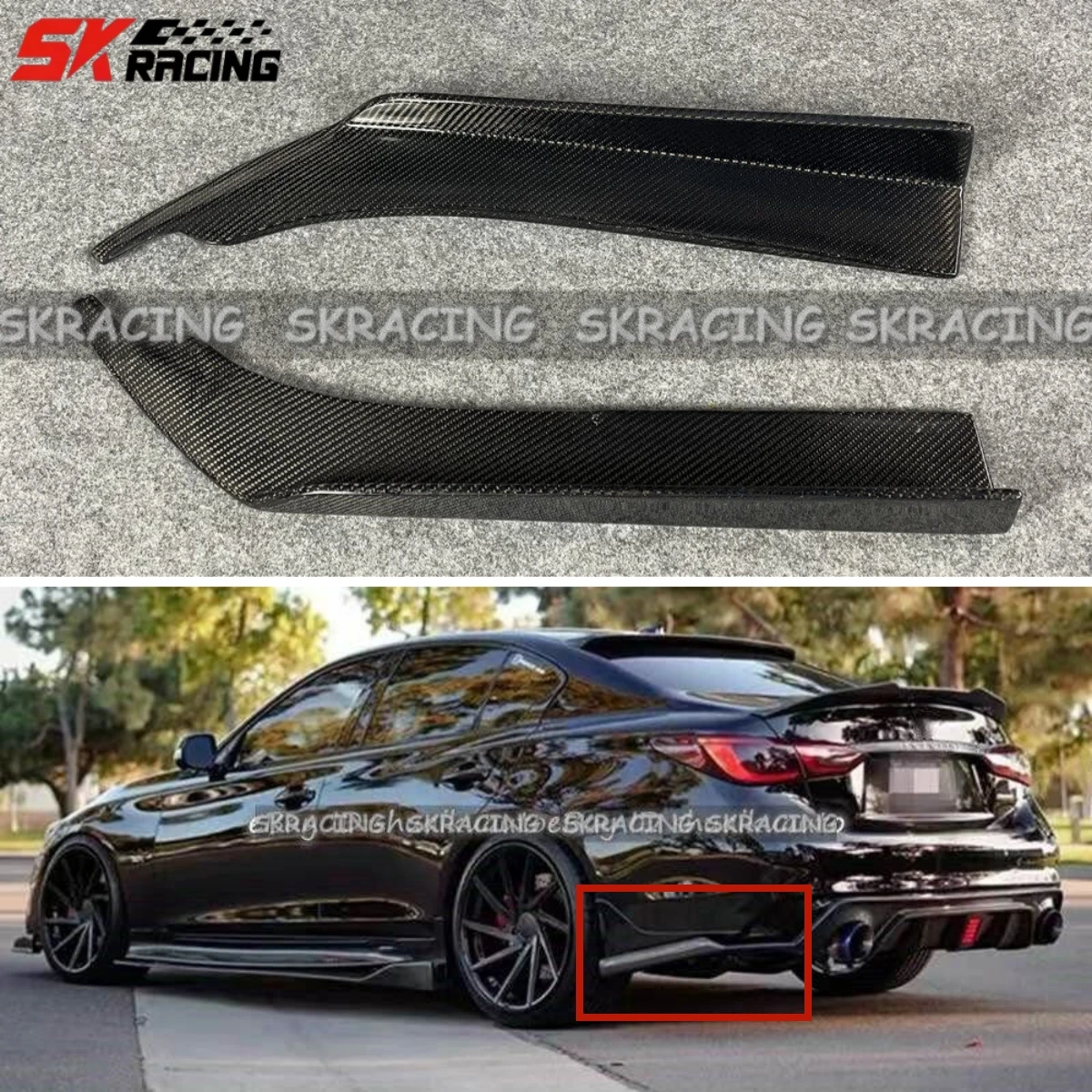 Body Kit Decorative Trims For 2014-2020 Infiniti Q50 Carbon Fiber Rear Bumper Side Corner Splitters Aprons Car Accessories 