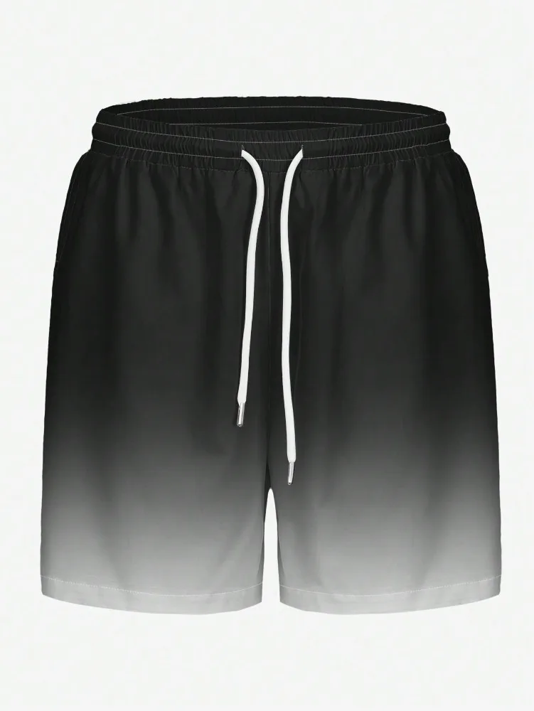 Men's Beach Shorts Gradient Color Block Drawstring Summer Men's swim Trunks Elastic Waist 3D Print  Breathable Short Streetwear