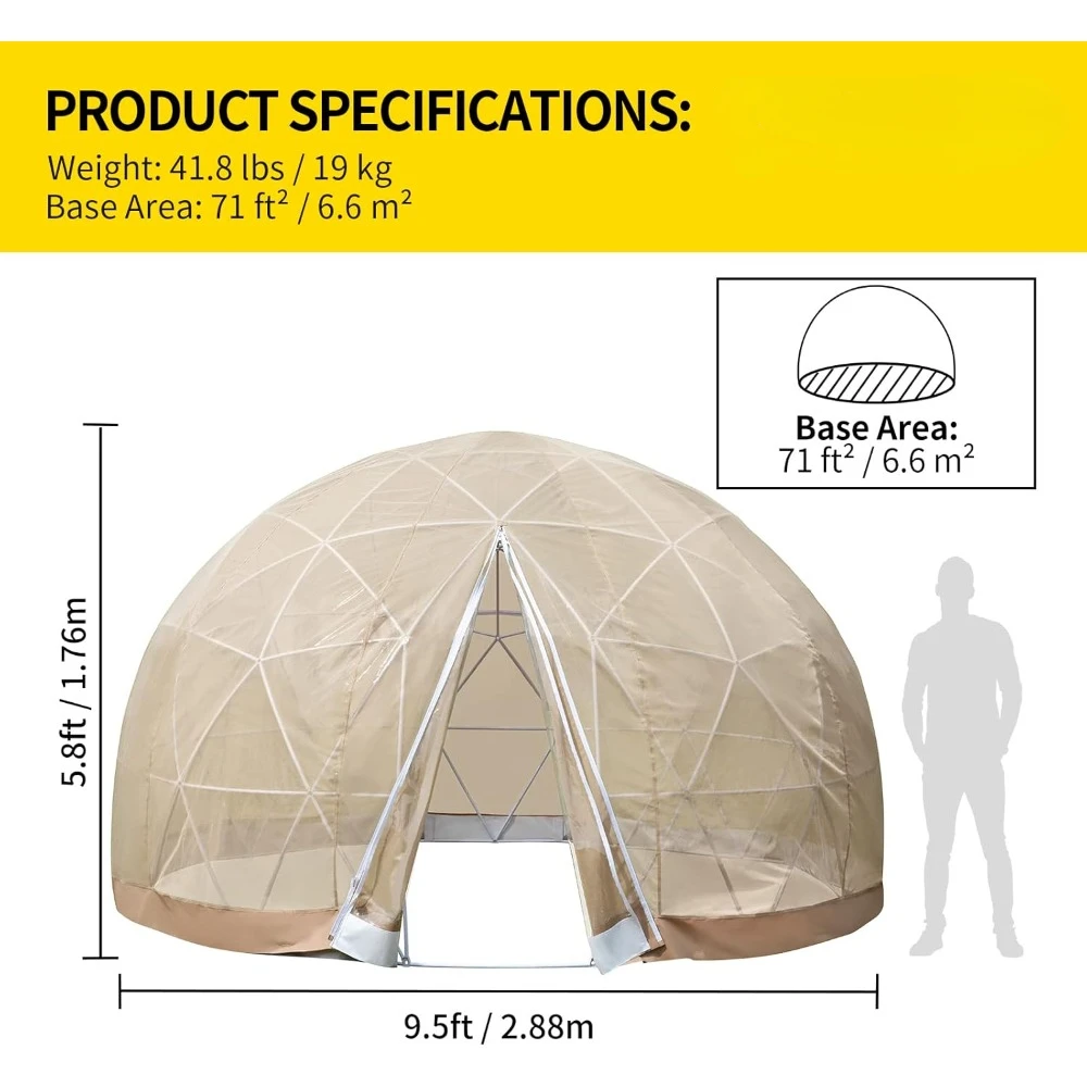 Bubble Tent House, 9.5 Ft Upgraded Geodesic Dome, TPU Cover and Garden Dome Mesh, Waterproof Garden Dome Tent