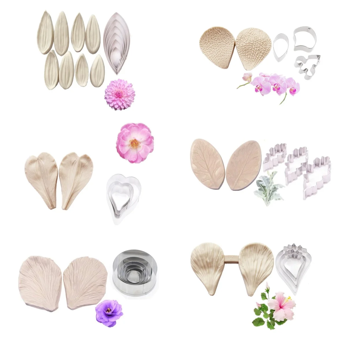 Gumpaste Flower Molds& Cutters,Fondant Flower Moulds, Silicone Veiner Molds,Sugar Flower for Fondant Chocolate Soap Polymer Clay