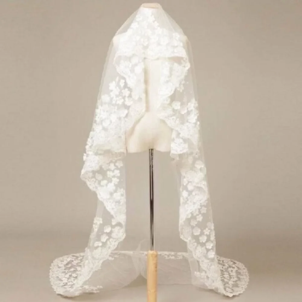 

Elegant White Bridal Veils 3M Long Cathedral Lace 3D Flowers One Layer Wedding Veil With Comb Wedding Accessories Customized