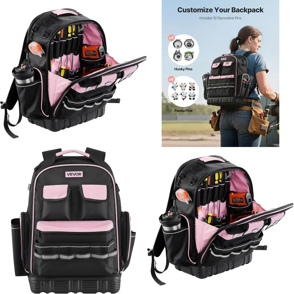 

56-Pocket Heavy-Duty Tool Backpack with Laptop Section and Molded Base for Electricians, Repairmen, and HVAC Technicians