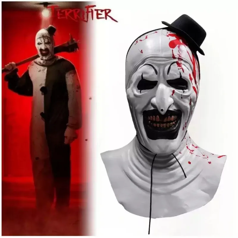 2026 New Punk Vintage Scary Clown Latex Mask for Adults Bloody Horror Full Head Mask with Neck Halloween Party Cosplay Costume