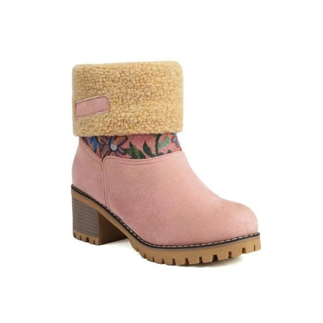 Winter plush warm women's boots anti slip and cold proof thick soled short boots outdoor versatile, two on, trendy women's shoes