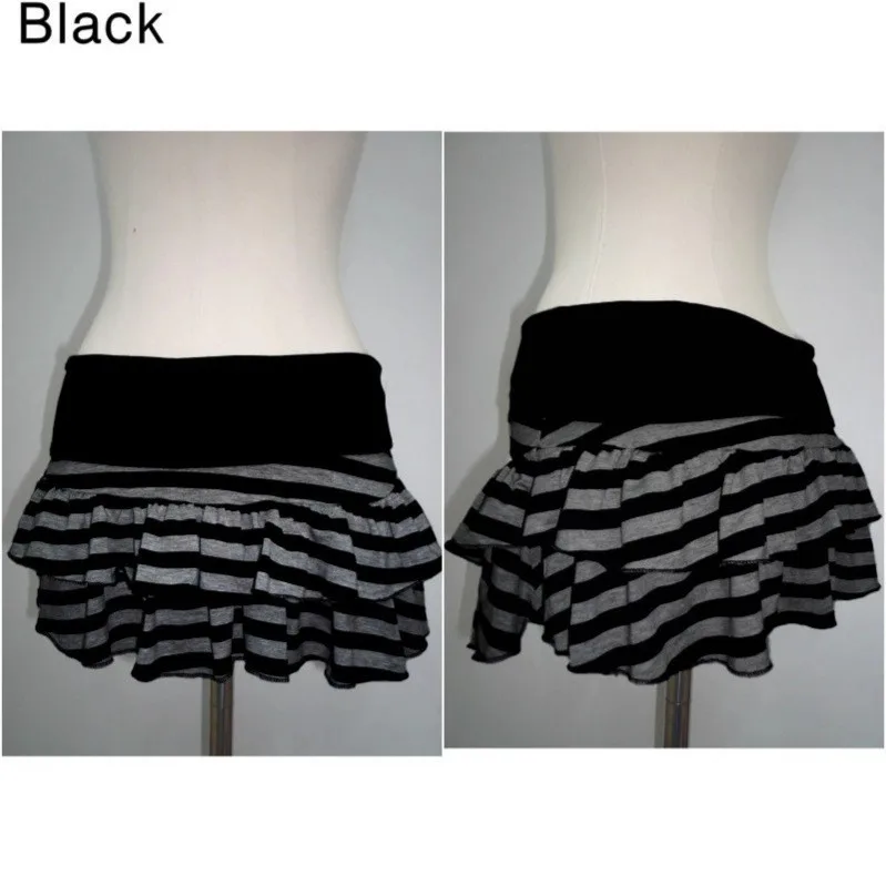 Y2k Women Skirt Black And Gray Patchwork High Waist Mini Skirt Ruffle Tiered Striped Short Skirt Layered Streetwear A Line Skirt