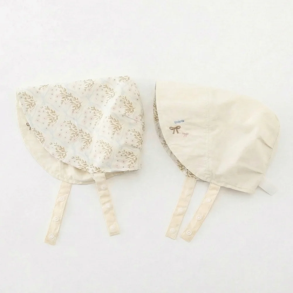 Double-Face Wear Sun Hat Breathable Adjustable Infant Sun Hat Cotton Floral Embroidery Wide-Brimmed Sun Hat for Toddler
