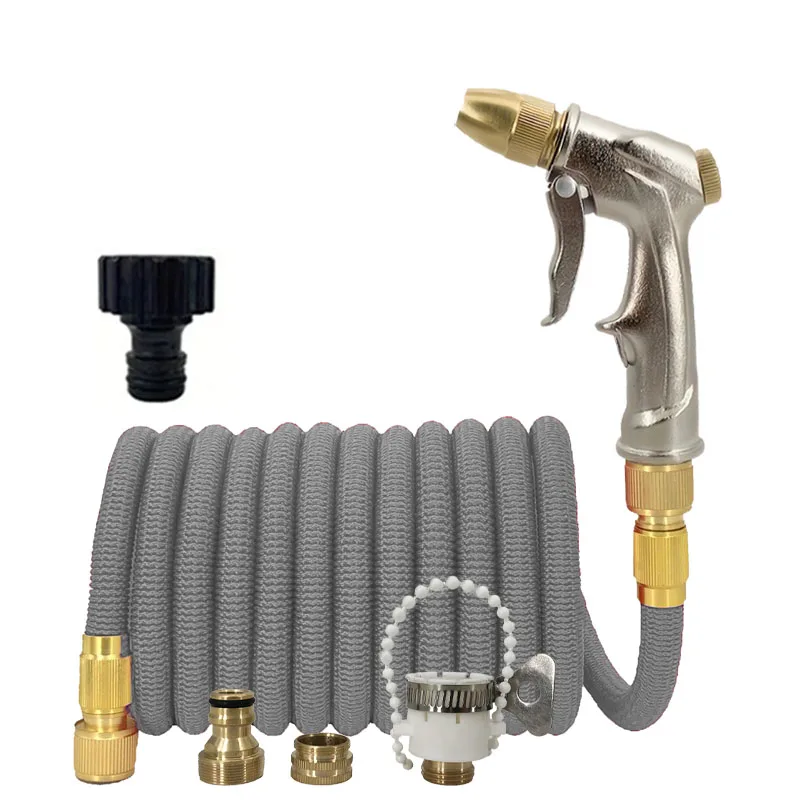 1PC Garden Watering Hose With Expandable Rubber Hose And Metal Nozzle, Suitable For Garden Farm Irrigation And Cleaning Tools