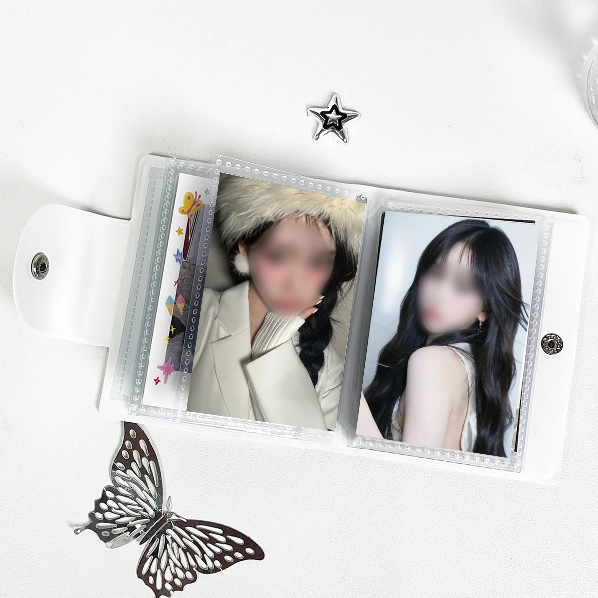 Blue and White Star Photo Album, Blue Gradient Star Card Holder, Kpop Idol Album Photo Card Holder, Pu Material, 3-3.5inch Mini Photo Cards, Large Capacity Portable Card Holder, Anime and Game Peripheral Card Storage