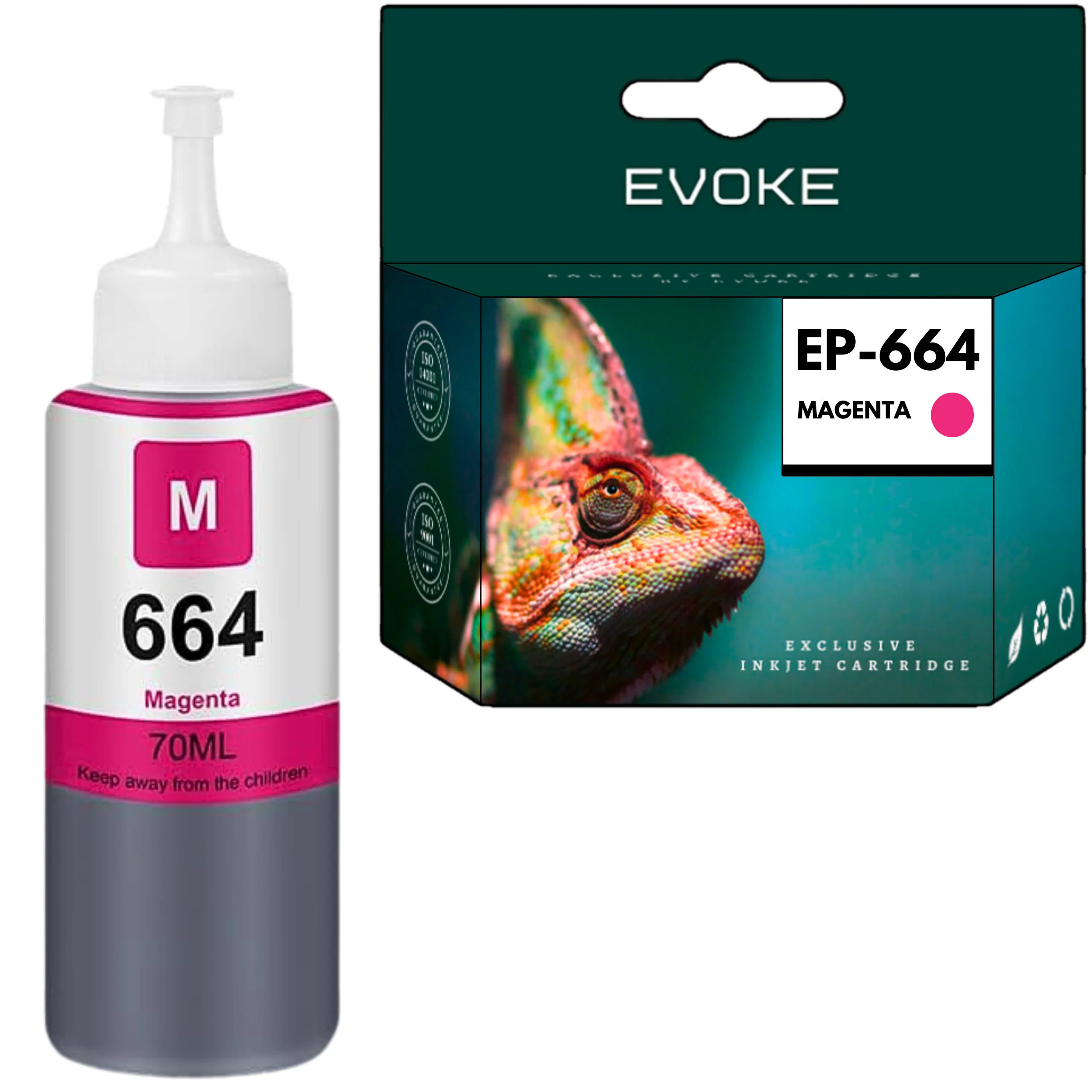Evoke compatibele inkt voor Epson T664 T6643 Magenta 70 ml 6400 Stron Ecotank L100 110 200 210 300 310 350 355 361 365 380 382 385 386 455 485 486 550 555 565 605 655 1300 1455; Et-2500 2550 2600 2650