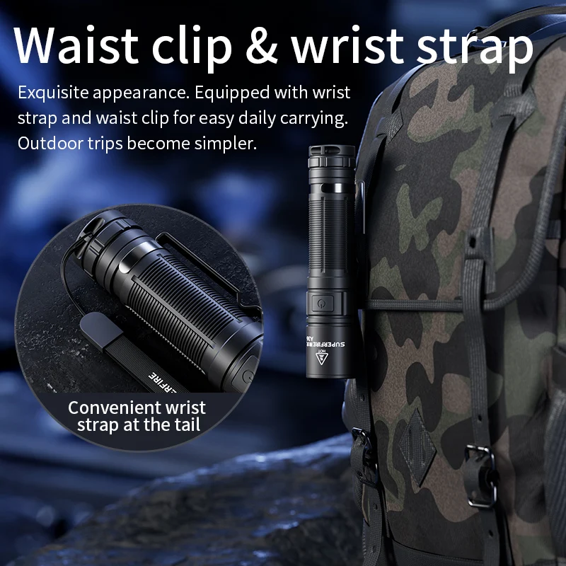 SUPERFIRE A36 High Power EDC Flashlight Type-C Rechargeable 12W Tactical Torch Lamp with Indicator Magnet Tail Camping Lantern