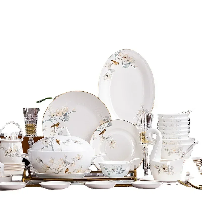 Chinese High-grade Flower-and-bird Bone Porcelain Tableware