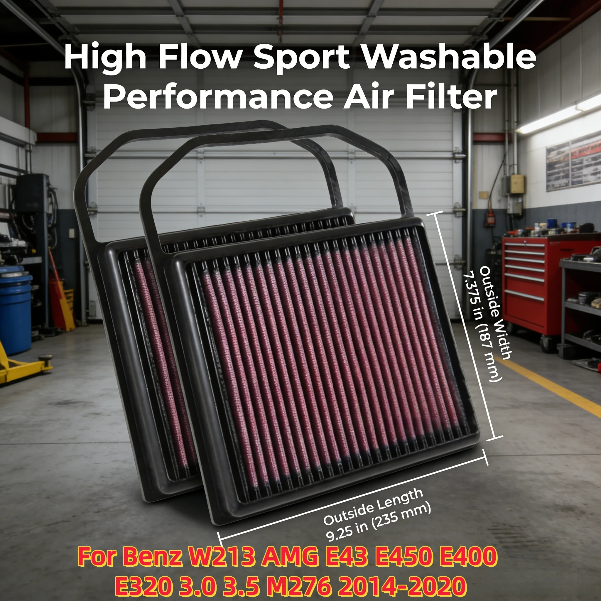 

For Benz W213 AMG E43 E450 E400 E320 3.0 3.5 M276 2014-2020 High Flow Sport Washable Performance Air Filter 33-5032 A2760940504