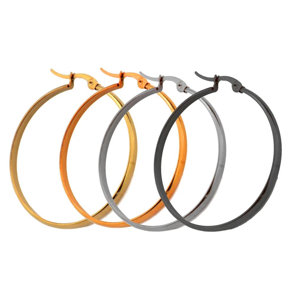 BTEN Stainless Steel Hoop Earrings For Women Round Circle Hoop Earring Pop Fashion Ear Piercing Jewelry Black/Silver Color