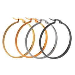 BTEN Stainless Steel Hoop Earrings For Women Round Circle Hoop Earring Pop Fashion Ear Piercing Jewelry Black/Silver Color