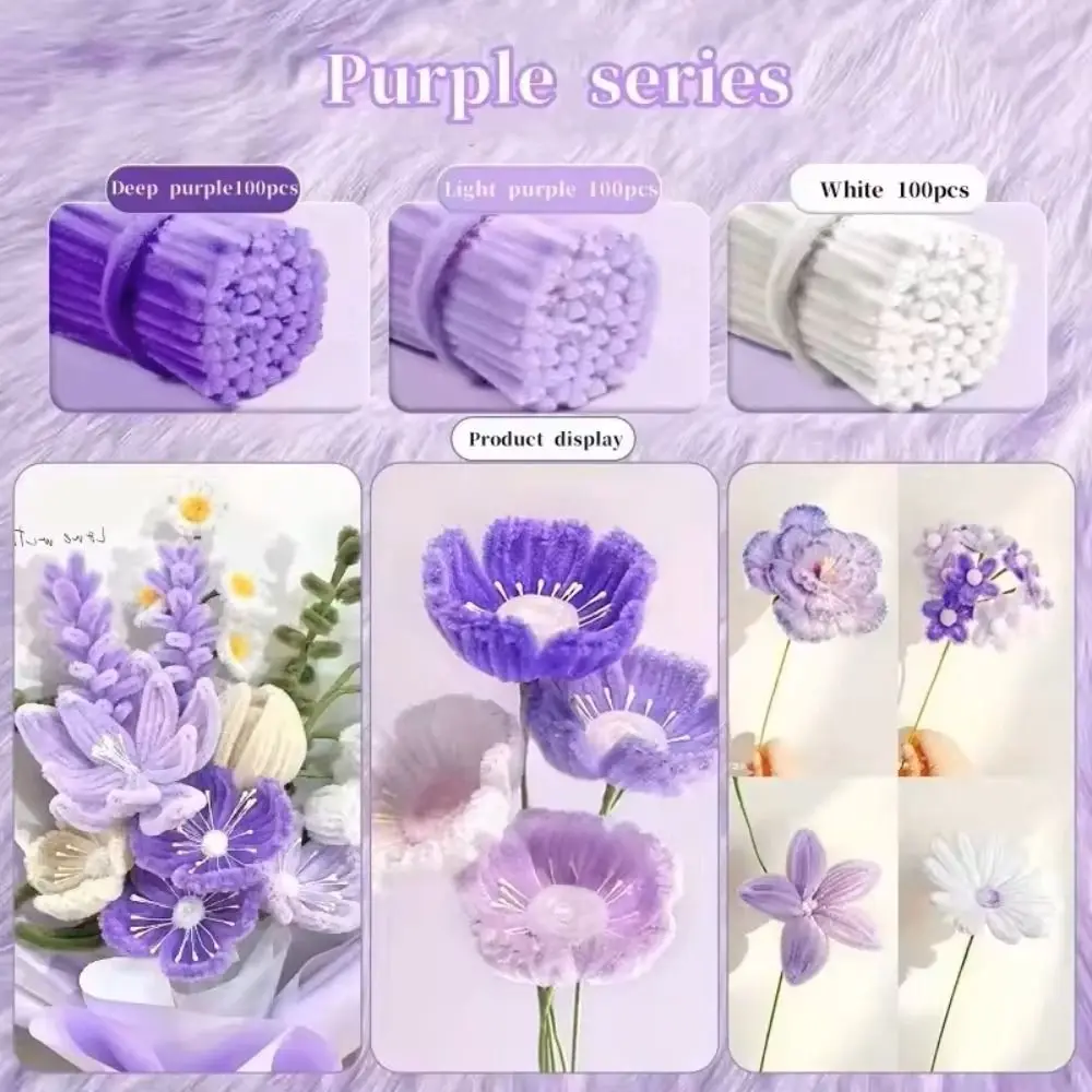 100/300/400Pcs Chenille Stems Flexible Wire Soft Touch Pipe Cleaners Bendable DIY Crafts Sticks for Artificial Flower Making view 2