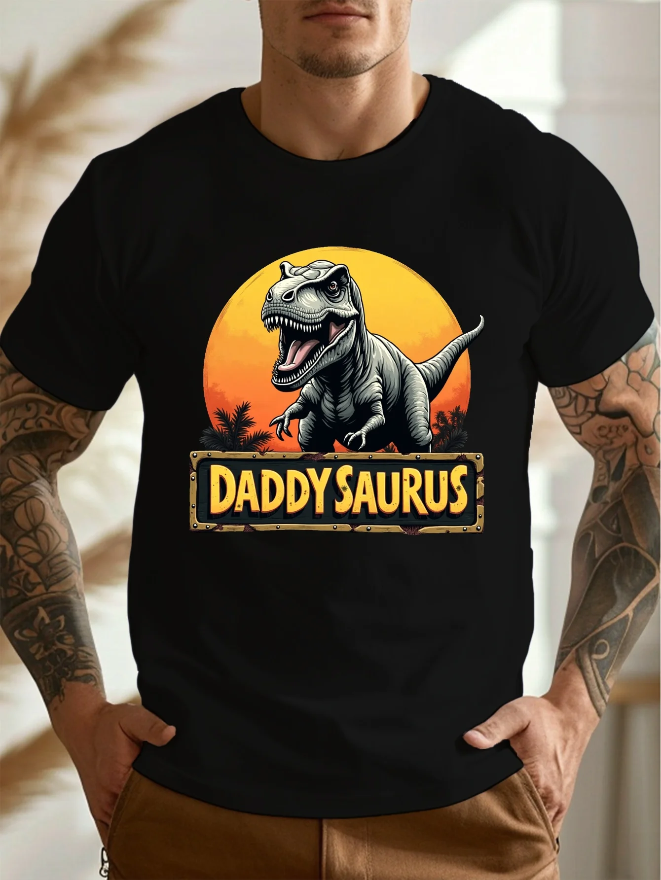 

"DADDYSAURUS" T-Rex Graphic design -100% cotton summer O-neck short sleeve casual printed men's T-shirt.