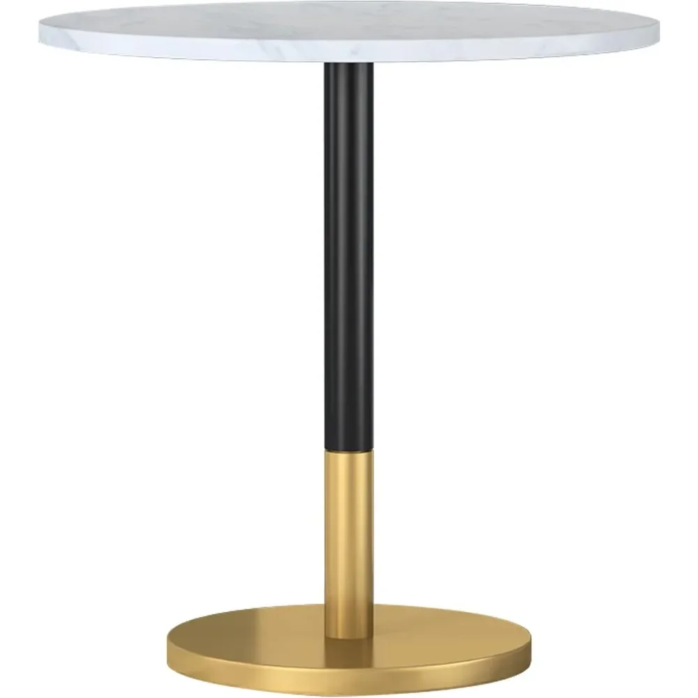 Round Medieval Modern Bar Table or Dining Table, New White Slate Top and Brushed Metal Base