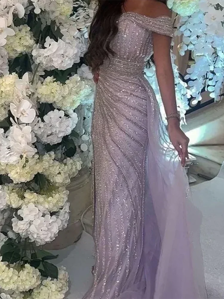Elegant Off Shoulder Beading Sleeveless Mermaid Formal Evening Dresses Birthday Party Prom Gowns Customized