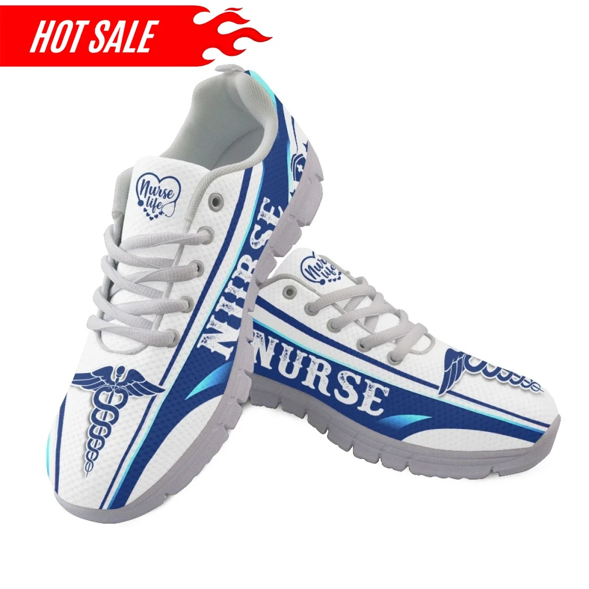 Mesh Nurse Design Sneakers Lightweight Women Flat Shoes Mesh Paramedic Heartbeat EMT EMS Print Female Walk Footwear