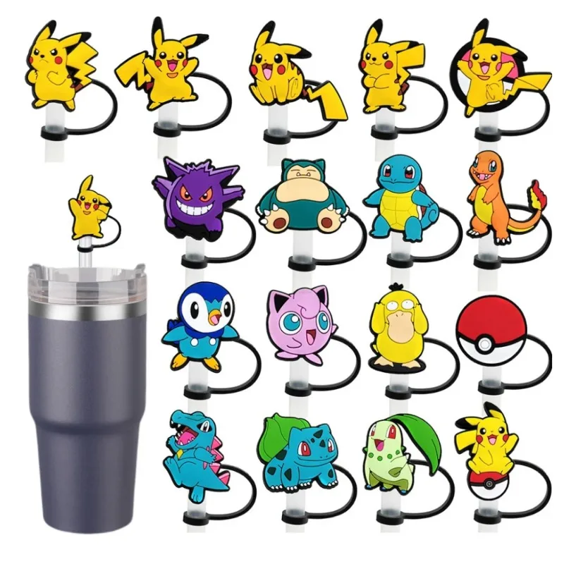 10/20PCS Pokemon Pikachu Straw Cover Cap Drink Straw Plug Reusable Splash Proof Drinking Fit Cup Straw Cap Charms Pendant