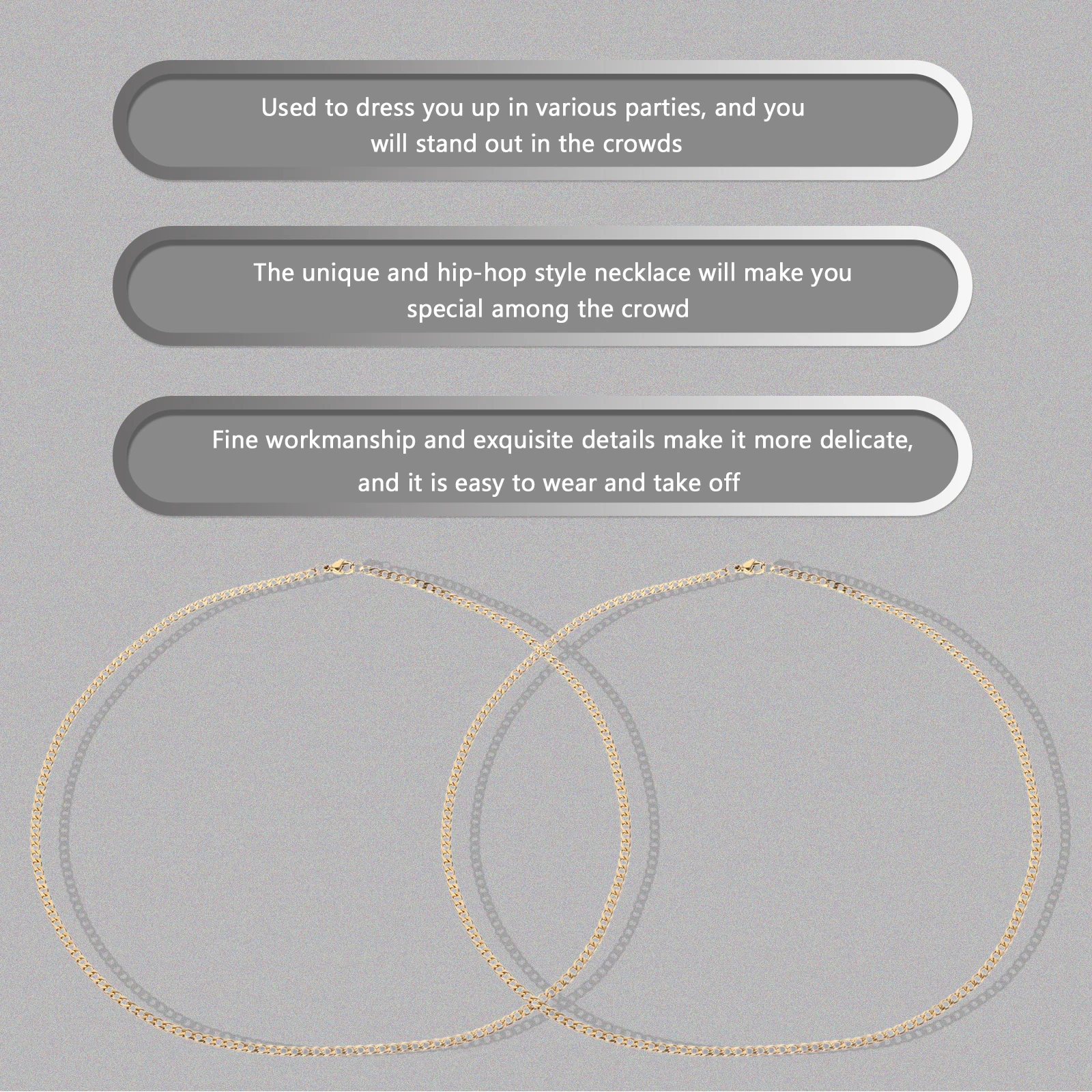 

2 Pcs Stainless Steel Chain Neck Choker Pendant Golden Stylish Metal The