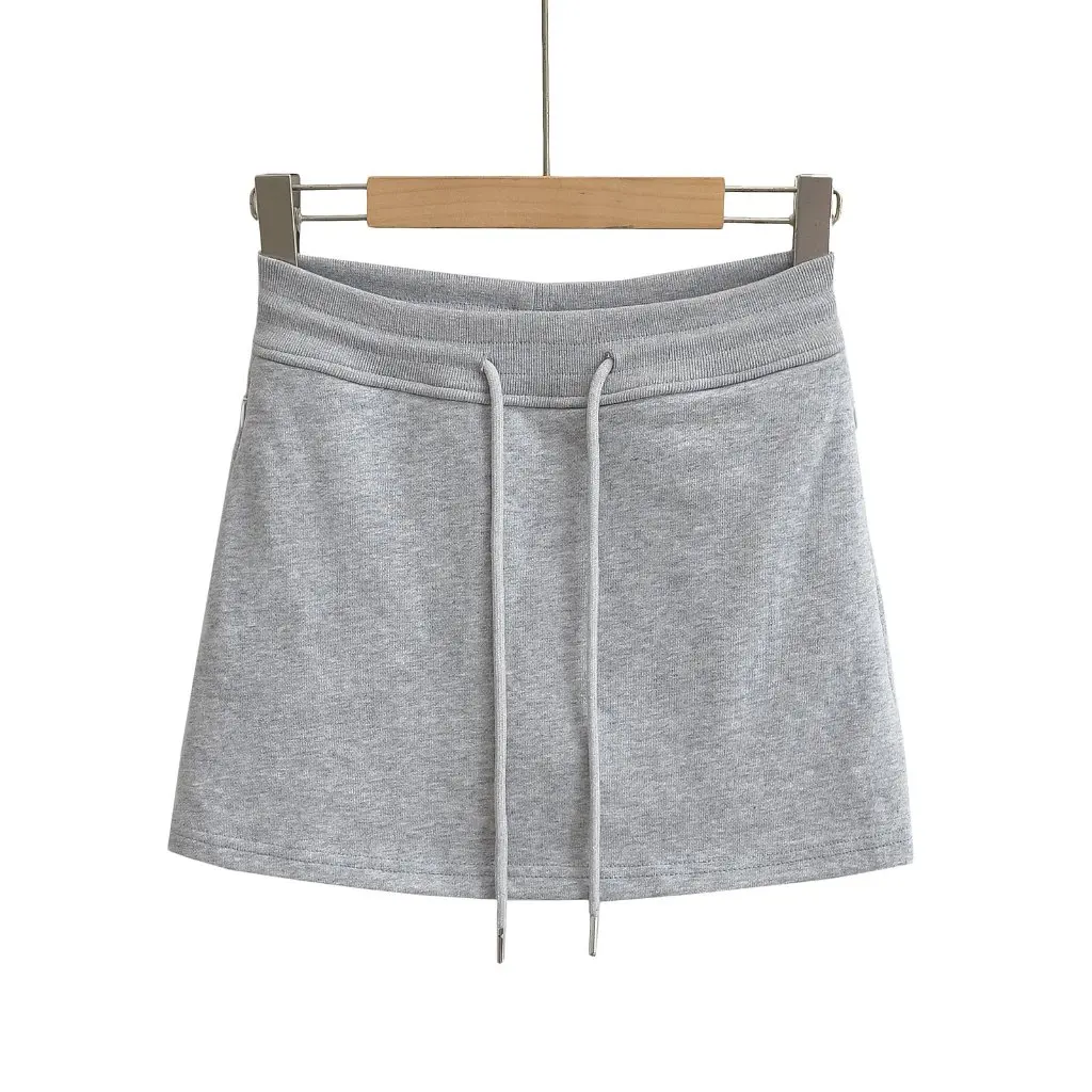 

Casual Sports Cotton Sweater Skirt for Women A-Line Hip Pantskirt Drawstring Bag Autumn Winter American Style
