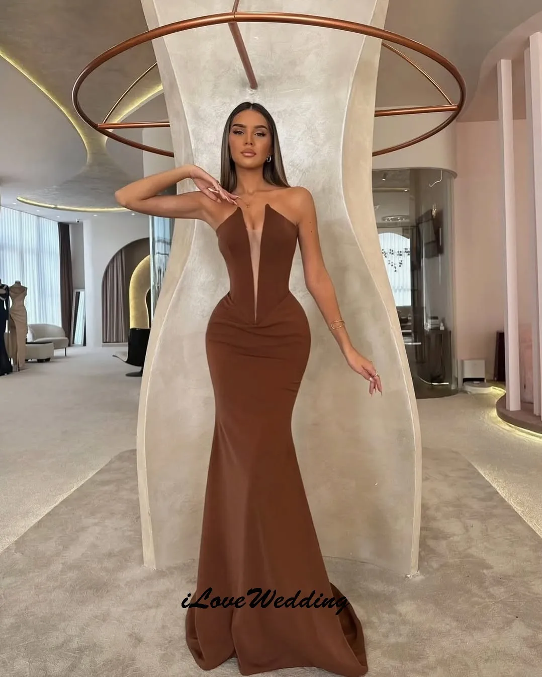 

Mermaid Strapless Brown Evening Dresses 2025 Wedding Party Dress For Woman Elegant Prom Dresses Formal Gowns Gala Customized