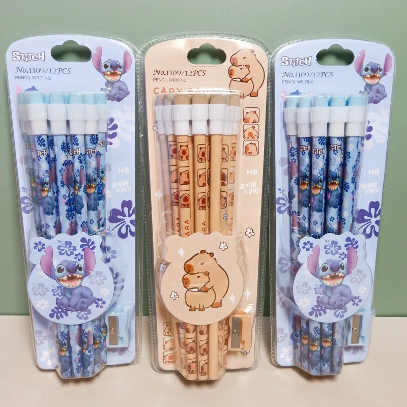 Imagem -02 - Disney-lilo e Stitch Pencil Estudante Ferramentas de Escrita Lápis Papelaria Kids School Supplies hb Super Mario Atacado 12 Pcs