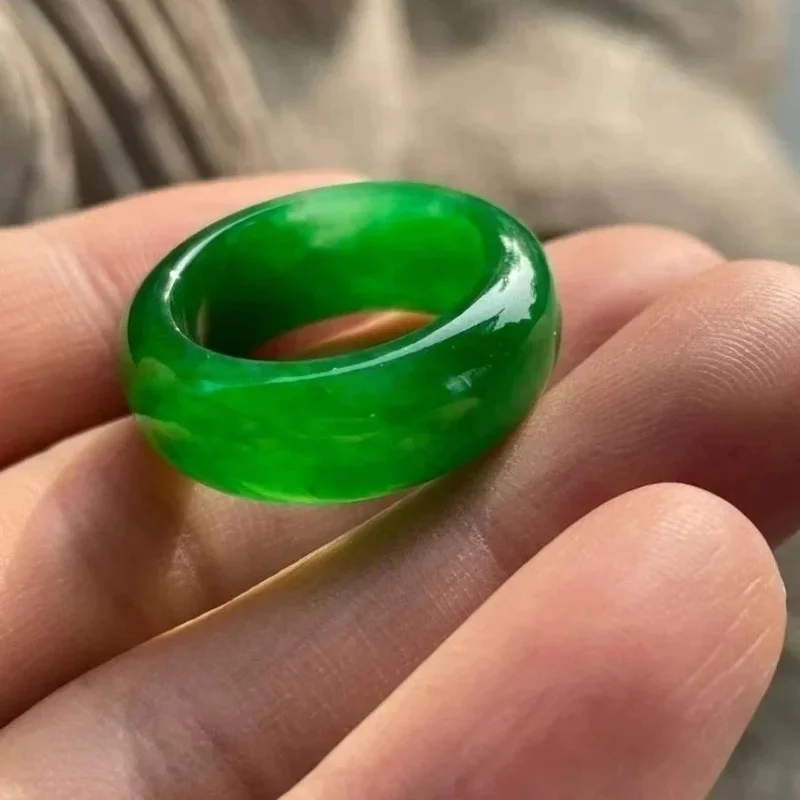 Natural Green Jade Stone 8-10 size Ring Jadeite Amulet Fashion Charm Jewelry Hand Carved Crafts Gifts for Women Men