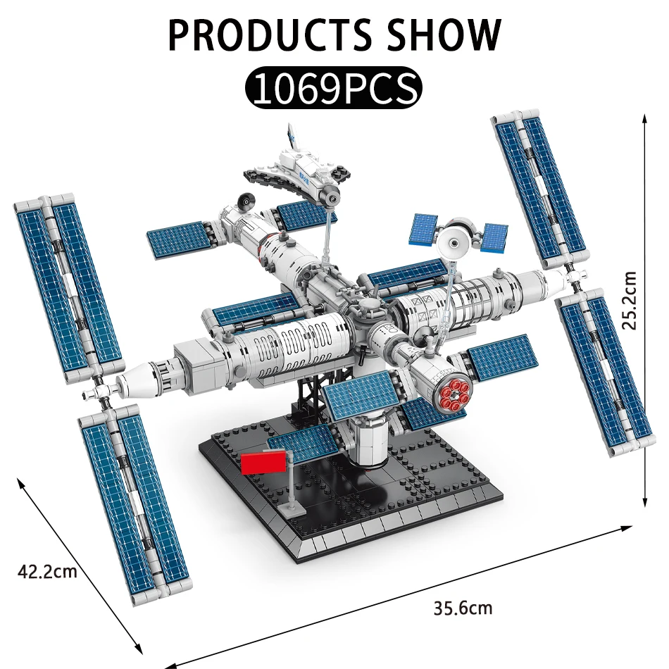 HUIQIBAO Raumstation Bausteine Mit Astronaut Figur Stadt Luft-und Raumfahrt Modell Ziegel Kinder Spielzeug für Kinder – Detail 2