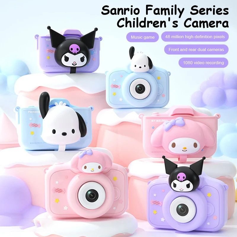 Children Digital Cameras Sanrio Kuromi Melody 1080P HD Camera Video Kids Toys Front Rear Dual Camera MP3 Music For Selfie Video