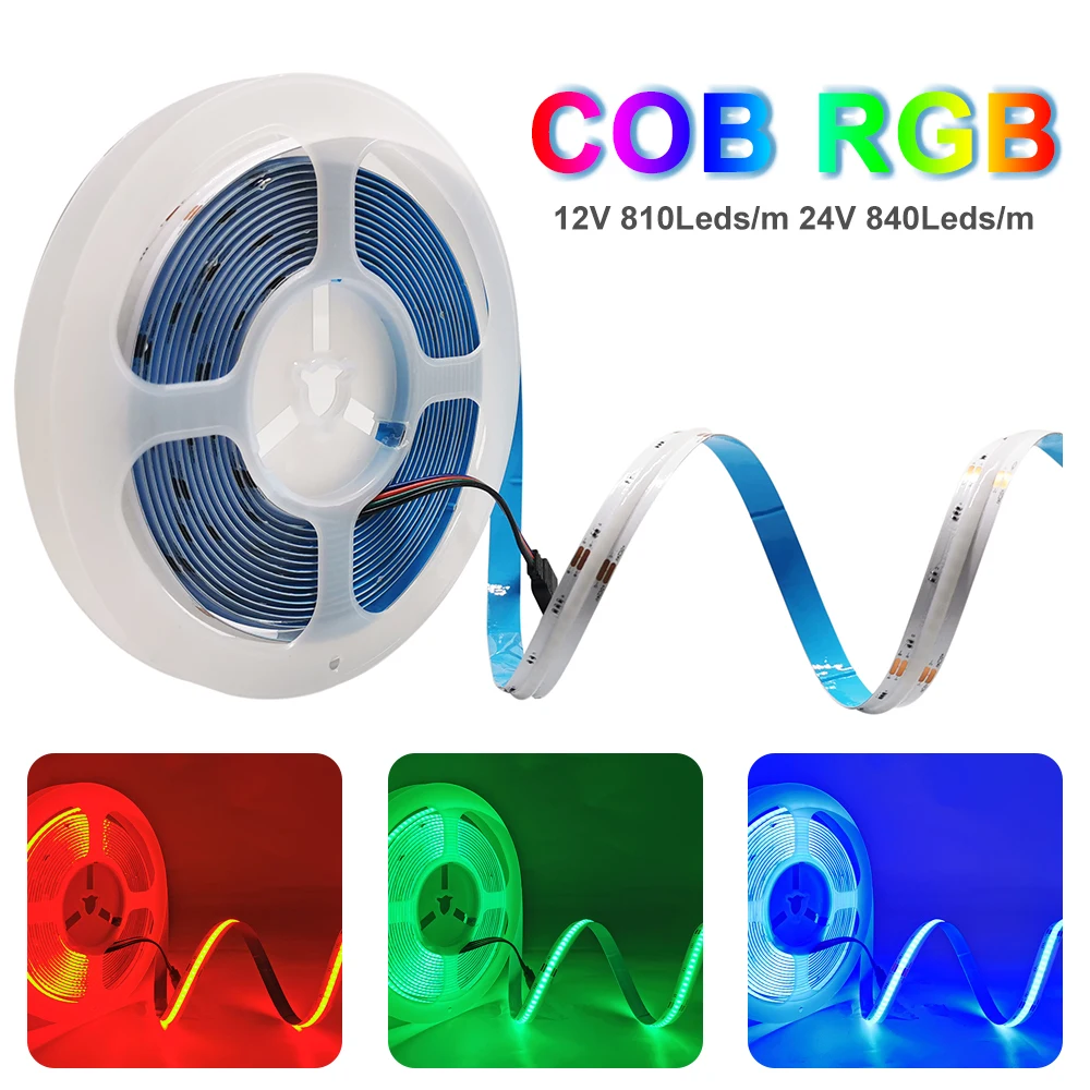 COB RGB LED Strip Light DC12V 810 DC24V 840 LED High Density Flexible 10mm 4pin Ribbon Color Tape RA90 Dimmable Decoration Room