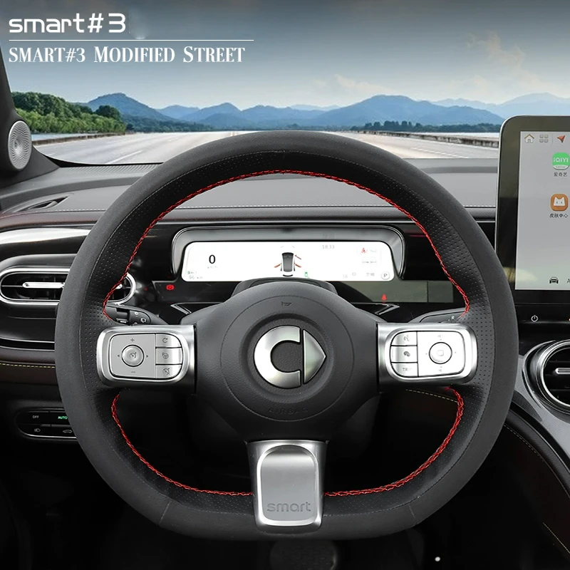 DIY Hand Sewing Car Steering Wheel Cover for Smart EIf 3 Car Suede Decorate Interior Accessories