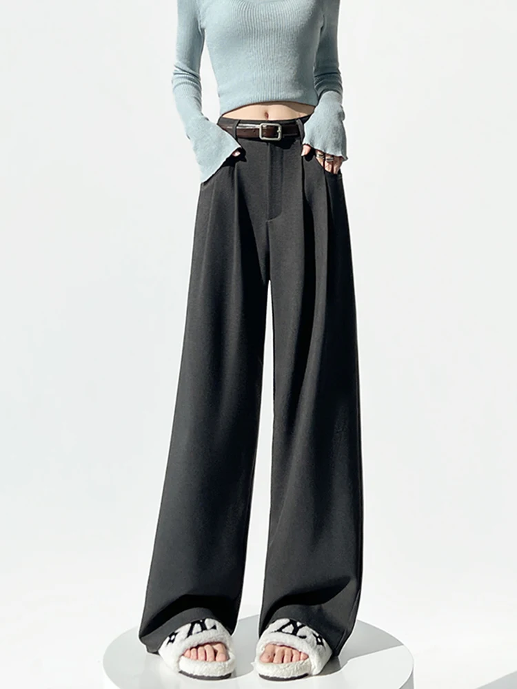 Spodnie damskie z wysokim stanem, ocieplane, dopasowane, codzienne, jesienno-zimowe, modne, z prostymi nogawkami, szerokie spodnie z szerokimi nogawkami.