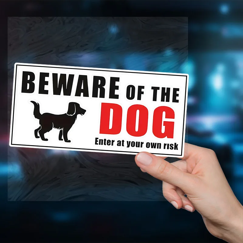 Vinyl Beware of Dog Warning Signs Stickers Selfadhesive Single Use Decals with Semiglossy End 17.78X8.89 cm English Text Enter