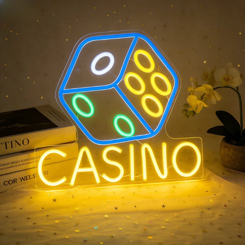 カジノネオンサインledナイトライト、ダイス・ポーカーゲーム、usb充電式、美的壁掛けアート、家庭用バー、ゲームルーム、パーティー装飾用