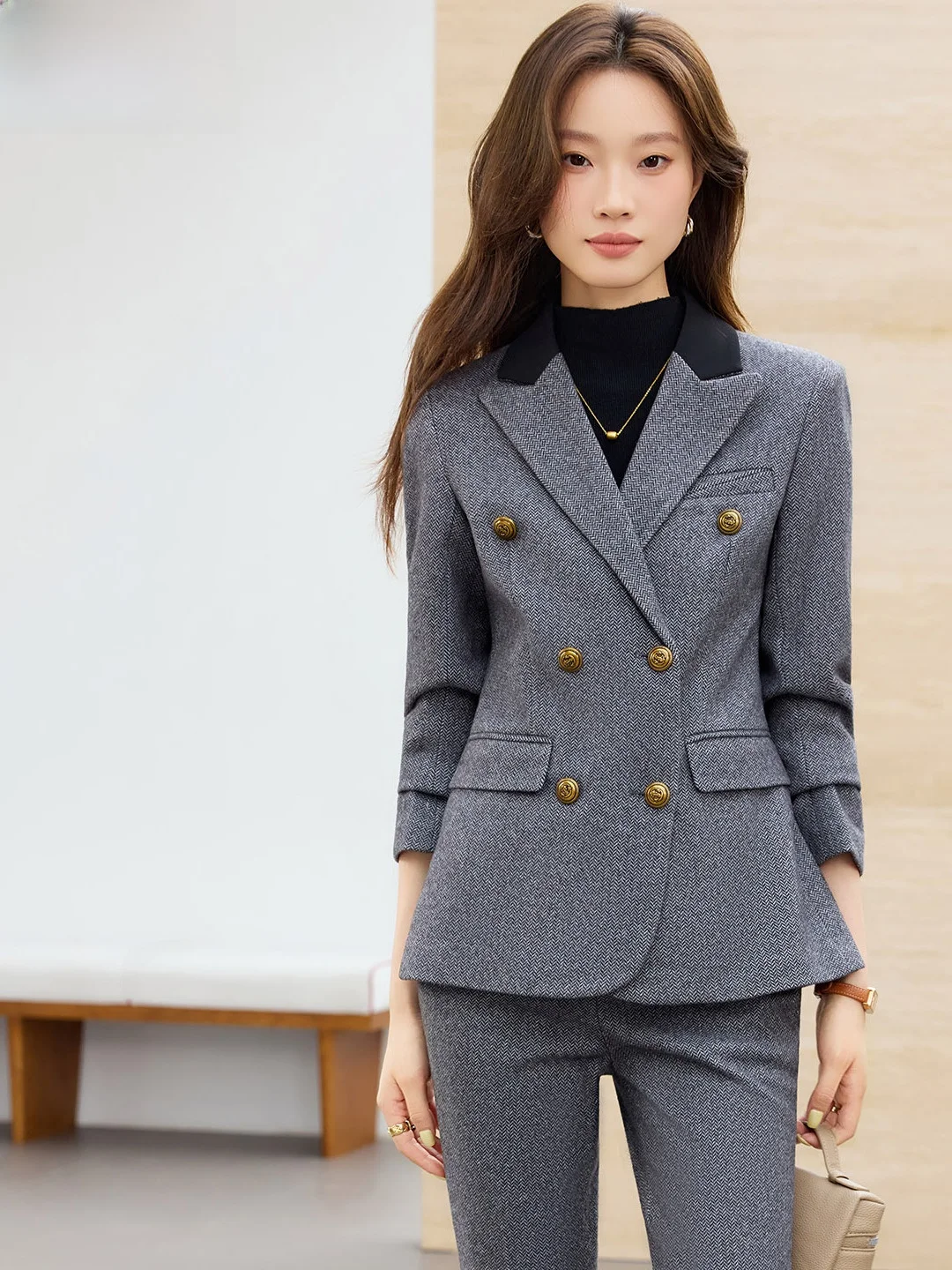 Women's Woolen Suit Jacket Autumn Winter Casual Style Korean Design Small Size Comfortable Fit Full  round Hemline