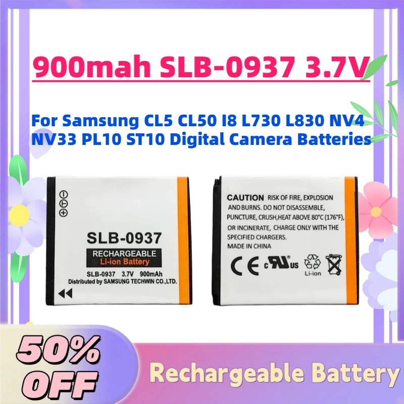

In Stock 900mah SLB-0937 3.7V Replacement Battery for Samsung CL5 CL50 I8 L730 L830 NV4 NV33 PL10 ST10 Digital Camera Batteries