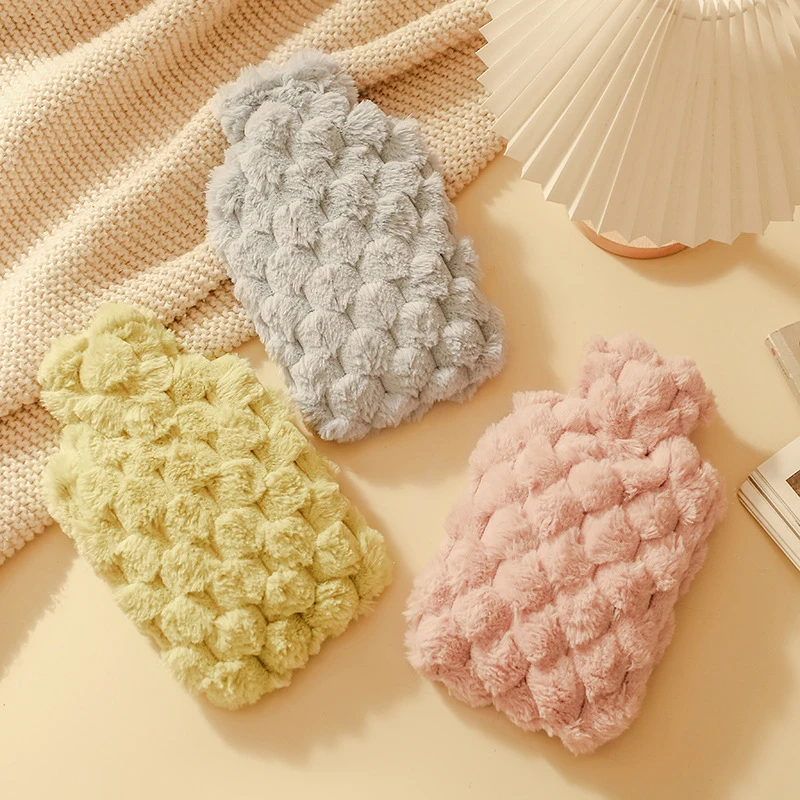 Bolsa de agua caliente llena de agua de 2L con tapa, bolso grande de felpa bonito y cálido, compresa para mujer, para estómago, cuello, cama, manos cálidas, tesoro