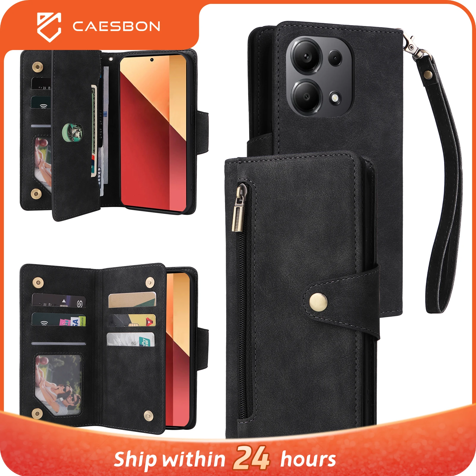 

CAESBON For Apple/Iphone 16 Pro Max Leather Phone Case For Iphone 16 Plus Wallet Phone Cases For Iphone 16 Pro Rivet buckle Case